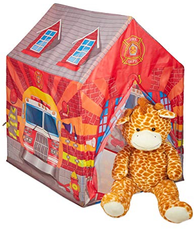 Relaxdays Feuerwehr Kinderzelt, großes Kinderspielzelt für Jungen, fürs Kinderzimmer, ab 3 Jahren, 103 x 71 x 94 cm, rot