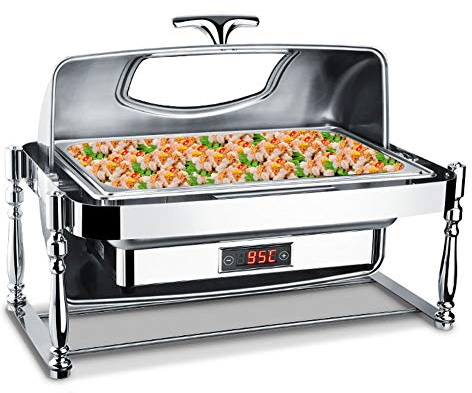 Aprilhp Chafing Dish, Calienta Platos Electrico Calentador Buffet de Calentamiento Acero Inoxidable para Catering y Restaurantes, Visualización de la TemperaturaFull Size-Visible