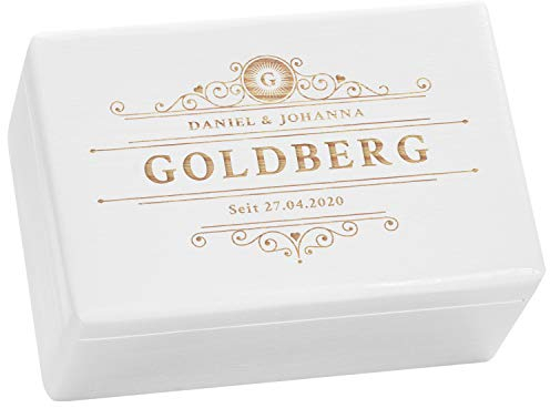 LAUBLUST Holzkiste Personalisiert zur Hochzeit - ca. 30x20x14cm, Weiß, Ranken Gravur | Erinnerungsbox & Geschenkkiste, FSC®