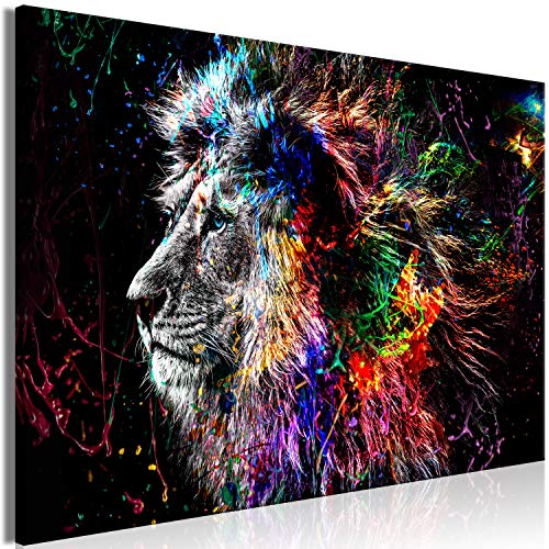 murando - Wandbilder XXL Tiere 120x80 cm 1 tlg - Wand Deko Leinwandbild Leinwand Bilder Bilder Wohnzimmer Bild Schlafzimmer Leinwandbilder Wandbild Groß - Löwe Abstrakt Schwarz und Bunt g-C-0269-b-a