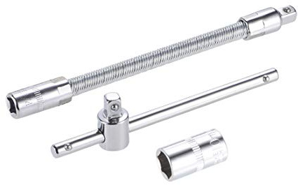 sourcing map Socket Accessory Set of 3 Pcs, 10mm 6-Point Shallow Socket 4.5 Sliding Wrench Breaker Bar 6 Flexible Extension Bar with 1/4 Drive