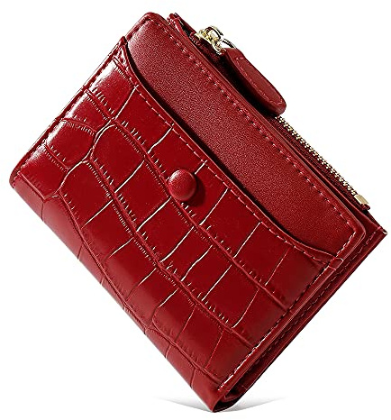 MEEGIRL Small Purses for Women Fashion Stone Pattern Girls Wallet Thin and Light Card Holder Organizer (Red)