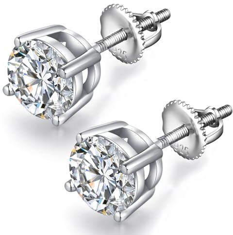 JiaYang Glänsande cz diamantörhängen för män och kvinnor, 925 sterling silver cubic zirconia, skruvörhängen med lång tjock stolpe, 4 mm-8 mm, 6mm, Kubisk zirkonia