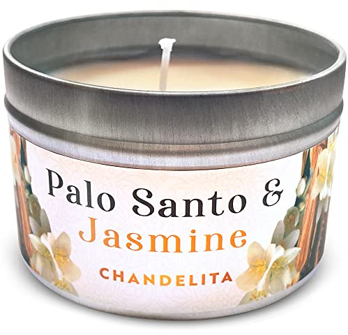Chandelita Velas Aromáticas Grandes de Palo Santo y Aceite Esencial Jazmin con Cera De Soja y Madera de Palo Santo - Velas Decorativas - Vela Aromatica Perfumadas - Candles - Relajación y Meditar