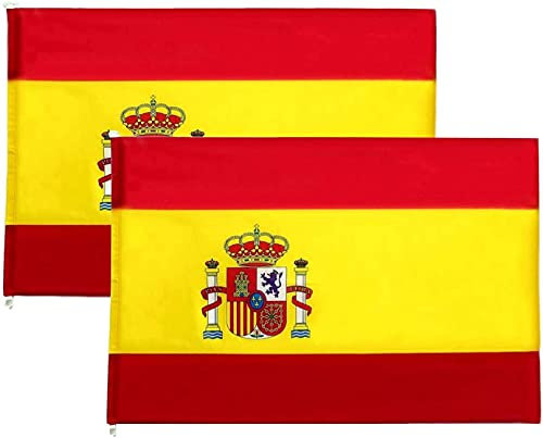Pack de 2 Banderas de España, Bandera Balcón Resistente Impermeable con Escudo. (60X90)