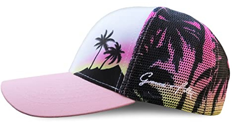 Grace Folly Beach Trucker Hüte für Damen - Snapback Baseball Cap für Sommer, Rosa Palme - Netzdruck, Einheitsgröße