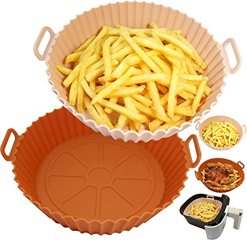2 Pièces Pot en Silicone Pliable pour Friteuse à Air, Panier en Silicone Réutilisable pour Airfryer, Réutilisable Aux fours à Micro-Ondes, Moules à Gâteaux, Cuiseurs Vapeur