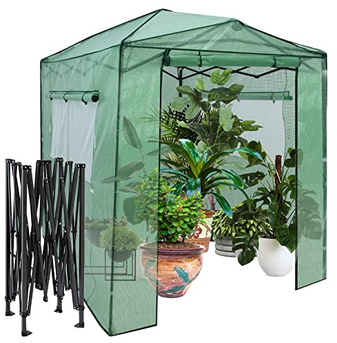 COSTWAY Serra per da Giardino 180 x 250 x 230 cm, Serra per Orto e Piante con Telaio Robusto, 2 Finestre Grandi e 2 Porte Arrotolabili con Doppia Cerniera, Serra da Eterno Pieghevole