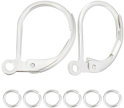 Beebeecraft 1 Box 50 Stück Brisur Ohrringe 925 Silber Plattierte 15,6×10mm Ohrring Haken Mit 50 offenen Biegeringen Für Die Herstellung von Schmuckohrringen