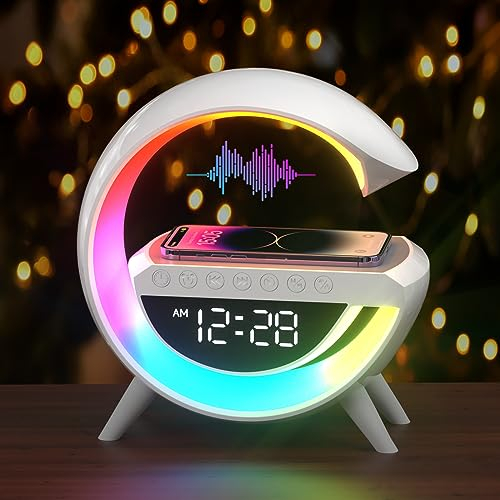 AtmosphäRenlampe 15W Drahtloses Ladegerät Atmosphäre Lampe Led Wecker Smart Tischlampe mit Bluetooth-Lautsprecher Dazzling Running Lights 13 Modi Lichter für Erwachsene Kinder Büro Schlafzimmer