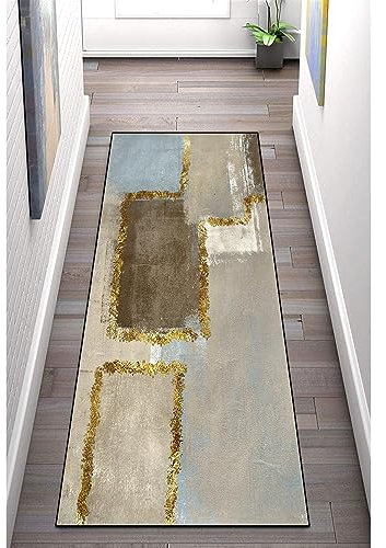 SXHM Teppichläufer Läufer Flur rutschfest 100×250cm, Modernes Dunkelgraues Geometrisches Muster TeppichLäufer Waschbar für Flur Abstrakt, Schlafzimmer Wohnzimmer