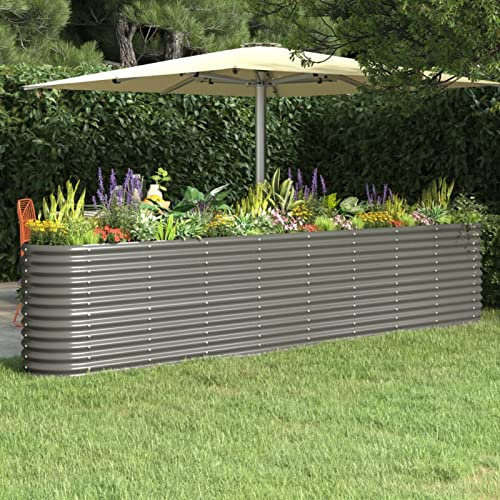 SECOLI Hochbeet Metall Oval Hochbeet Metall Grau Hochbeet Metall 332 x 40 x 68 cm hochbeete für Garten Metall hochbeet Balkon kräuterbeet Pflanzbeet für Gemüse & Kräuter Gartenbeet Stahl