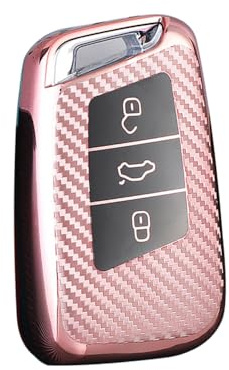 ontto Schlüsselhülle Passt für VW Passat B8 Tiguan Magotan Golf für Skoda Kodiaq Superb A7 Autoschlüssel Hülle TPU Schutzhülle Schlüsselgehäuse Fernbedienung Cover-T-Rosa
