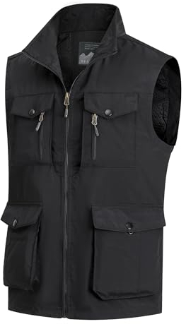 MeiLayM Herren Outdoor Weste mit Vielen Taschen Schnelltrocknende Freizeitweste Leicht Anglerweste Sommer Atmungsaktiv Ärmellose Jacke Sport Multifunktionsweste Camping Fotografie Weste Schwarz,3XL