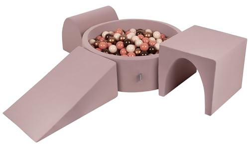 KiddyMoon Spielplatz Aus Schaumstoff Mit Rund Bällebad (200 Bälle) Ballgruben Für Babys Spielbad Hindernisläufen, Erikafarben:Braun/Kupferrot/Pastellbeige/Lachsfarben