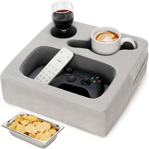 Zettfuly Couch-Tassenhalter, Couch-Caddy, Couch-Getränkehalter, Bett-Tassenablage, Sofa-Tassenhalter, Fernbedienungshalter für Tassen, Kopfhörer, Snacks und Telefone (Silbergrau)