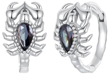 Qings Boucles d'oreilles Scorpion Argent Sterling 925 Petit Créoles Animaux Huggie Hoops Bijoux Cadeaux pour Femmes Filles