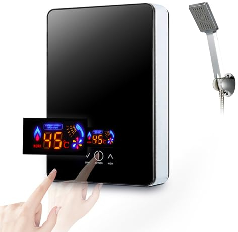 Chauffe-eau électronique instantané - 6500 W - 220 V - Noir - Sans réservoir - Avec affichage numérique LED et douche - Kit d'eau chaude pour salle de bain et cuisine - Réglage de la température 30 à