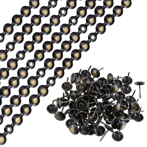 sourcing map Lot de 6 bandes de punaises d'ameublement brillantes de 1 m pour canapé, tête de lit, chaise, meubles avec clous d'ameublement (11 mm, noir/doré)