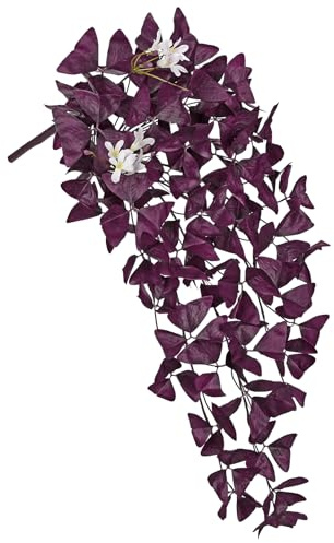 Oairse Plantas colgantes artificiales de 24.7 pulgadas, enredadera realista con flores, hiedra de seda sintética, planta de trébol morado falsa para decoración de pared interior y exterior, decoración