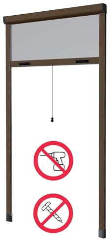 Zanzariera Verticale a Rullo Riducibile, Kit Fai da Te, Vari Colori e Misure, Installazione Senza Viti, Montaggio ad Espansione (Marrone, 100x250)