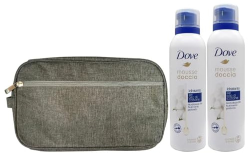 Mousse Doccia Idratante Con OLIO DI COTONE, Morbidezza 24h, Nutrimento Profondo 200ml (2 Unità) + Pochette (Colori Assortiti)