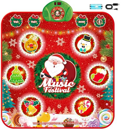 Tanzmatte Kinder Spielzeug, Musikmatte mit 6 Led-Leuchten, 6 Spielmodi, Wiederaufladbare Batterie, Weihnachten Geburtstag Geschenke ab 4 5 6 7 8 9 10 11 12