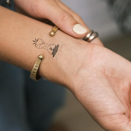 Sanduhr mit Blume - Inkster Tattoo | vegane & wasserfeste Temporäre Tattoos für Erwachsene - EU-Kosmetikzertifizierte Farbe - revolutionäres 2 Wochen Tattoo | Premium Klebetattoos