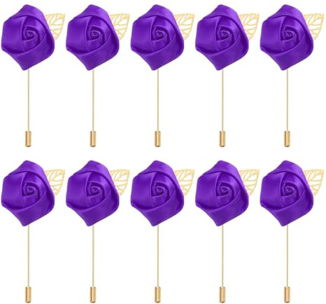 PATIKIL Boutonnière Mariage Homme en Forme de Fleur, 10Pcs Épingle de Revers Hommes, Fleurs de Rose pour Costume Mariée de Mariage, Broche d'Anniversaire Remise des Diplômes, Violet Foncé