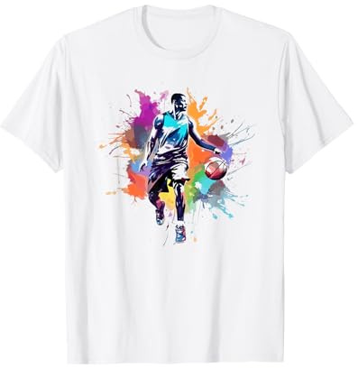 Basketballer Grafik T-Shirts - Herren, Unisex Kinder - Basketball Enthusiasten, Freizeitsportler - Multicolored - Klein - V-Ausschnitt - Sportlich-Casual - Pullover - Short Sleeves