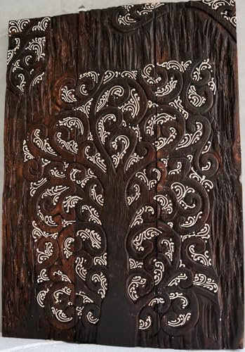 Marblechic - Pannello Quadro in legno albero della vita arredo cm 60x42x2 intagliato e dipinto