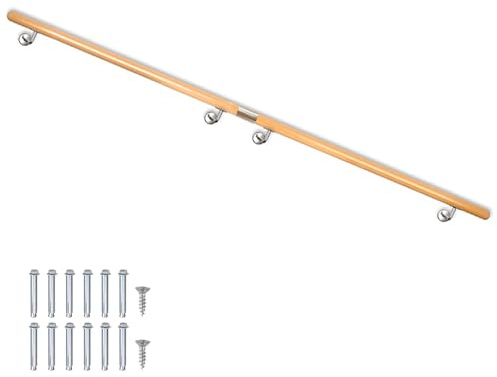 Buche Holz Handlauf Treppengeländer Geländer für Treppe Wandhandlauf V2Aox | 350 cm, Wand, seitliche Montage, mit Halterungen und Montagematerial