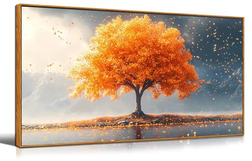 Gerahmte Leinwand für Wohnzimmer, Schlafzimmer, Büro, großer Baum des Lebens, Wandkunst, Orangenbaum, Herbstlandschaft, Bild, moderne Leinwanddrucke, Dekor, Größe 50,8 x 101,6 cm