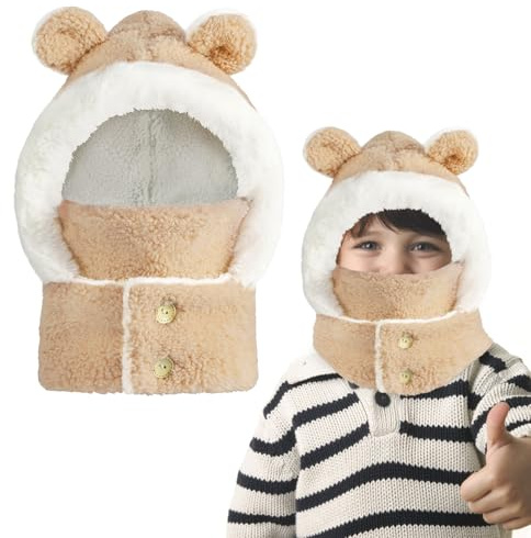 AYPOW vintermössa för barn, balaclva, termisk fleece, barnhatt med avtagbar ansiktsmask unisex, varm vindtät huva hatt med mjukt plyschfoder, öronlapp, mössa, halsvärmare för utomhussport, pojkar och