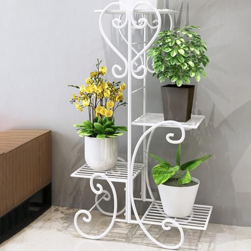 Pflanzenständer für drinnen und draußen, 4-stufiges Eckregal aus Metall für Pflanzen, mehrstufiger Blumentopfständer, Halter, Eisen-Topfregale, Organizer für Terrasse, Balkon, Garten (Farbe: Weiß)