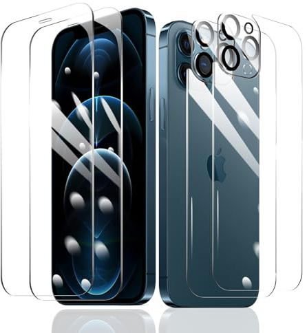 Fylnatc [2+2+2] Schutzfolie für iPhone 12 Pro Max + Kameraschutz + Rückseite Schutzfolie mit einfachem Befestigungswerkzeug, Panzer Schutz Glas, gehärtetem Glas