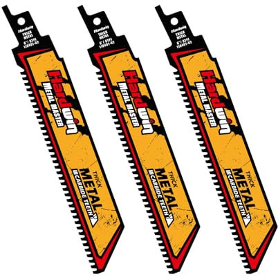 Hardwin Lame Scie Sabre Métal – Carbure de Tungstène, 150mm, 8 TPI, 3 Pièces – Pour Sabre Sawzall, Métal Épais, Fonte, Acier Allié – Coupe Rapide, Précise et Durable