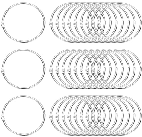 PATIKIL 3 x 3.2 Loose Leaf Binder Rings, 30 Pcs Metal Book Rings Nickel Keychain Ring for Paper Index Cards Flash Card Notebook Rings Office Home Book Binder, Silver Tone