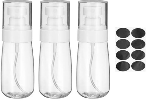 sourcing map 3 botellas pequeñas de pulverización, 60 ml, botella de spray de tamaño de viaje, recipientes de viaje vacíos rellenables con etiquetas para perfume, aceite esencial cosmético