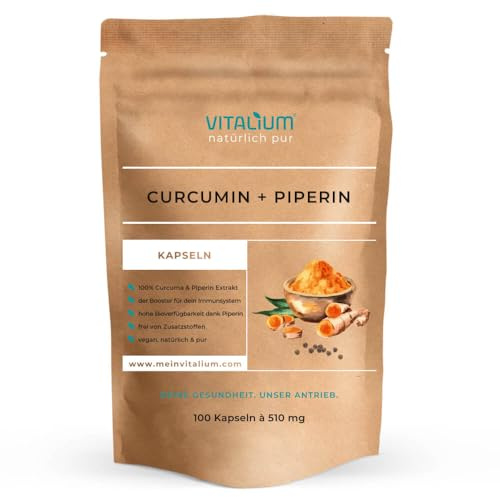 Curcuma + Piperin Extrakt – Hochdosiert: Curcumingehalt eines Beutel entspricht 40.000mg Kurkuma – Hochdosiert aus 95% Extrakt – 100 Kapseln – Laborgeprüft, vegan und in Deutschland produziert