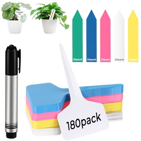 180 Pezzi Etichette Per Piante,Etichette per Piante in Plastica - 40 bianche+140 colorate,tappi per piante da scrivere,resistenti alle intemperie etichette per piante,per piante,per verdure,erbe,fiori