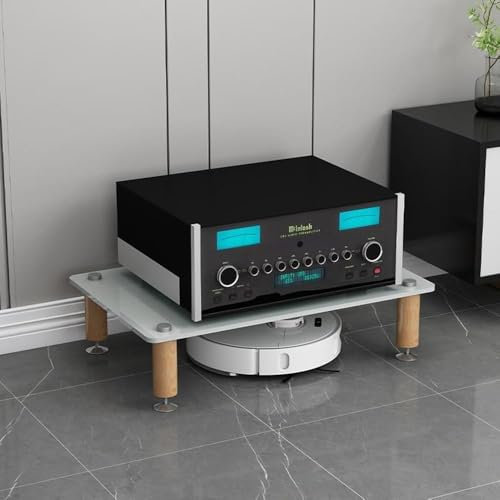 HiFi-Regale, 3/4-stöckig, Medien-Aufbewahrungsschrank, Audio-Regale, gehärtetes Glas, stoßdämpfende, solide Holzbeine für Audio-Schränke (Größe: 1 Ebene, Farbe: Weiß)