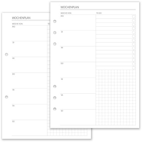 Wochenplaner Kalender Einlagen A5 50 Blatt, To Do Planer, minimalistisch