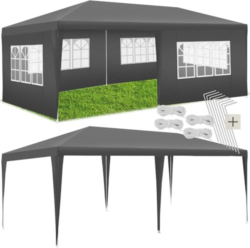tectake® Gazebo 3x6 m, impermeabile con 5 pannelli laterali rimovibili, struttura in acciaio, tenda con protezione UV, tendone per feste, balconi, campeggio, auto, gazebo terrazzo esterno - Grigio