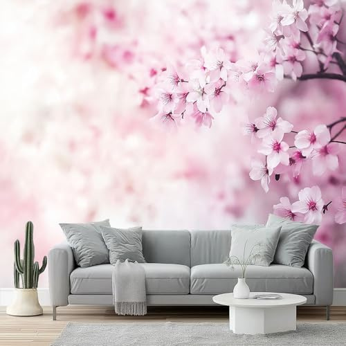 Carta da parati Fiori di ciliegio romantici Fiori rosa Murale alla moda Decorazione da Muro 350 x 256 cm MuraleModerne Decorazione Soggiorno Camera De Letto Sala Ufficio Rosa Bianco