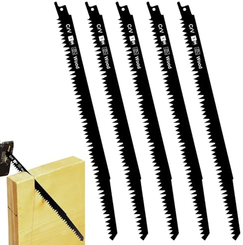 Säbelsägeblätter für Holz, 300 mm, schnelles Schneiden, CRV 5TPI Säbelblätter für Holz, PVC-Rohr, trockenes/nasses Holz, S1531LL scharfe Säge für schnelles Schneiden, kompatibel mit Bosch/Makita