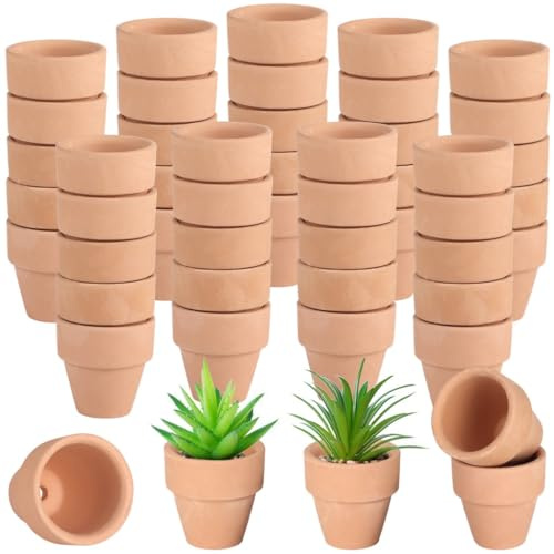 yeeplant Lot de 50 mini pots en terre cuite pour plantes grasses, 1,2 cactus avec trous de drainage, petits pots en argile pour plantes d'intérieur/extérieur, loisirs créatifs