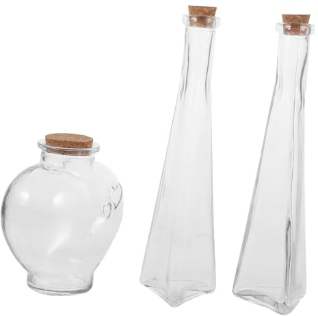 HEALEEP 3 piezas Conjunto de Botellas de Vidrio para Ceremonia de Arena con Forma y Prisma Botellas Decorativas para Bodas Mensajes de y DIY