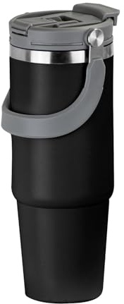 CUCINOVA Thermobecher schwarz 900ml [Mit Henkel] Trinkflasche mit Strohhalm – Trinkbecher mit Deckel – Thermo Trinkflasche – hält bis zu 6 Stunden warm oder kalt