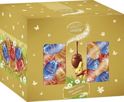 Lindt Schokolade | LINDOR-Eier Mix | 450g | Zartschmelzende LINDOR Schokoladeneier in 3 Sorten: Vollmilch, 45% Feinherb, Haselnuss | Ostereier | Perfekte Oster-Schokolade zum Teilen & Genießen